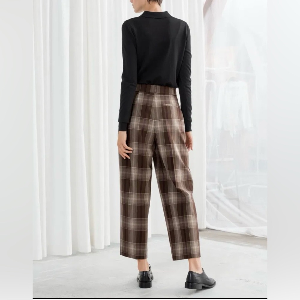 & Other Stories Brown Plaid Wide Leg Trousers